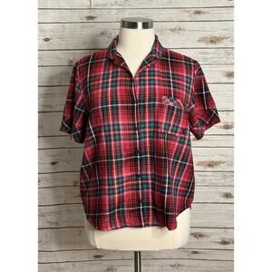 Victoria's Secret VS flannel short sleeve button-up pajama/sleep top Size XL